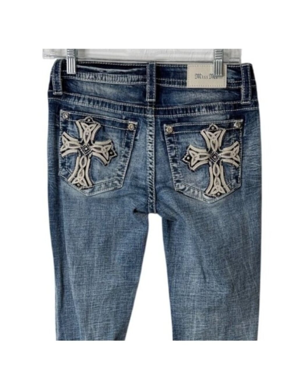 Miss Me Womens Size 25 Jeans Low-Rise Tailored Boot Cross Embellished Pockets